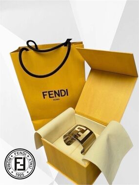 Fendi Silver Tone FF Cut Out Cuff Bracelet Large 8"